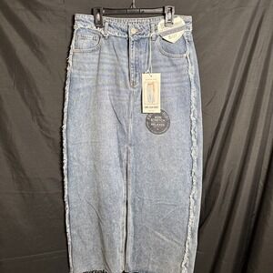 Gemma Rea Denim  Blue Maxi Skirt‎ 5/27 NWT Low  Rise Raw Hem Y2K
